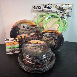 Baby Yoda Party Supplies Lot Plates Headbands Bracelets Mandalorian New